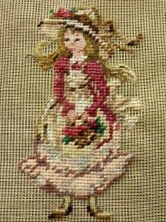 12 PREWORKED Needlepoint Canvas~Sweet Girl Pink Dress  