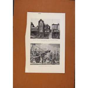  Antique Print Half Moon And Ship Shadwell Frost Fair