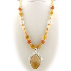    Agate Sterling Silver Pendant Citrine Stone Necklace Jewelry