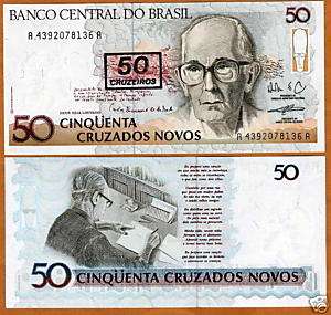 Brazil 50 cruzeiros on 50 cruzados, ND (1990) P 223 UNC  