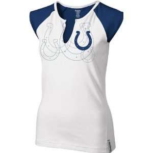  Colts Womens White High Pitch Split Neck Top: Sports & Outdoors