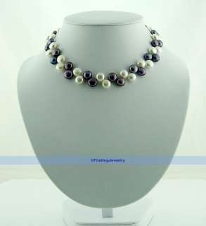 Genuine 17 9 10mm Freshwater White & Black Button Pearl Necklace