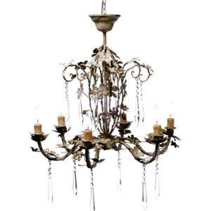  Wrought Iron Chandelier w/ Crystal Droplets 24 inch