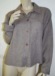 EILEEN FISHER Size M Light Brown Rayon Linen Ramie Blouse Shirt Top 