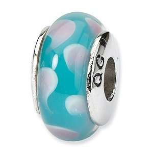   Silver Reflections Blue Speckled Hand blown Glass Bead: Jewelry
