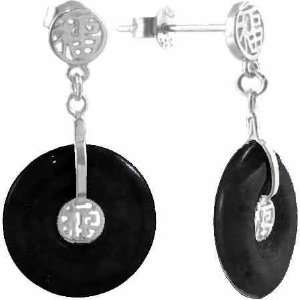  Silver Genuine Onyx Chinese Motif Post earrings: Jewelry