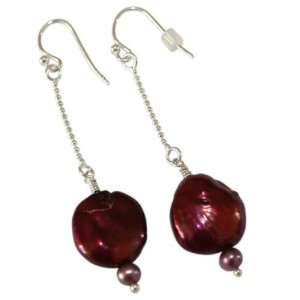  Red Long Freshwater Pearl Earrings: Jewelry
