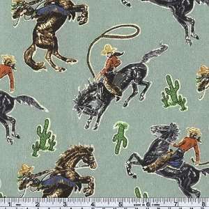   Cowboy on Horse Green Fabric By The Yard: Arts, Crafts & Sewing