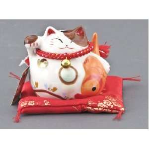  Maneki Neko Fishing Lucky Cat Ceramic Figurine   3h: Home 