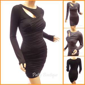 Stunning Ruched Long Sleeve Clubwear Party Mini Dress  