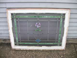Antique Chicago Stained Leaded Glass Privacy Window with Rose in 