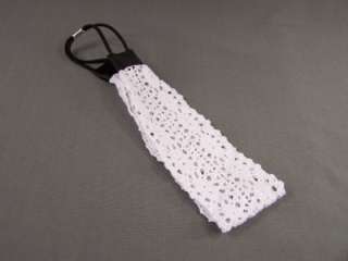 White crochet knit 2 wide soft stretch fabric headband  