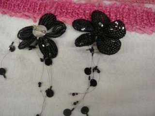Black beaded sequins brooch pin bugle fringe  