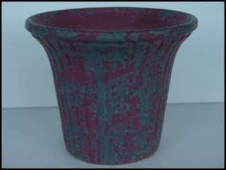Vintage Burley Winter flaired ribbed Art Pottery Mottled Plum Vase Pot 