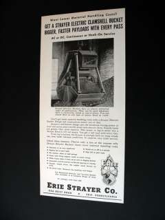 Erie Strayer Electric Clamshell Bucket 1956 print Ad  