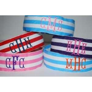  embroidered monogram stripe headband: Home & Kitchen