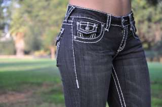   Idol jeans SZ 0 15 BLACK white stitching BOOT CUT FAST SHIPPING  
