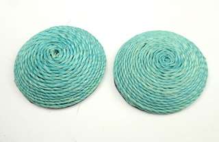 Aqua Twine Wrapped Wood Cabochon 31mm 2pc/lot  