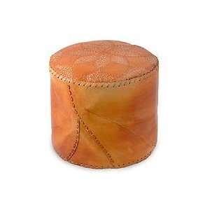  Leather ottoman, Floral (tan)