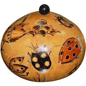  Fire Burned & Painted Gourd Box Ladybug (each): Home 