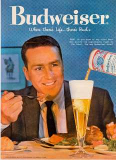 1959 Budweiser Beer Can & Steak Dinner Photo print ad  