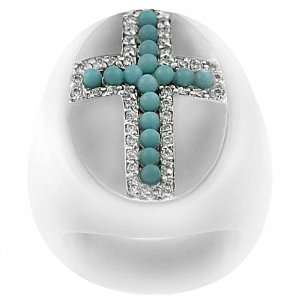  Sterling Silver Turquoise Beaded Cross Ring: Jewelry