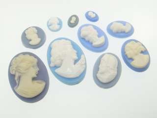 Vintage Cameos Plastic/Resin Mixed Assortment of Shapes & Sizes Blue 