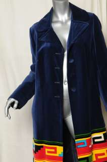 ROBERTA DI CAMERINO Amazing! *Vintage* Long Velvet Coat Jacket Aztec 