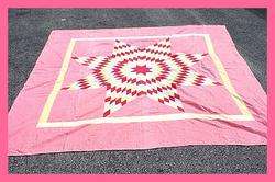 Antique Quilt Lone Star Rose w/Red,Yellow,Blue  