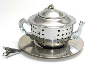 Stainless steel teapot shaped tea infuser with tray  
