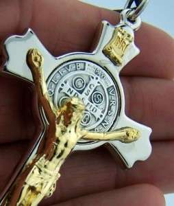 Rare St. Saint Benedict Exorcism Crucifix Cross Catholic Gold SIlver 