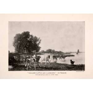  1896 Halftone Print Troyon Holland Cattle Landscape Pasture 