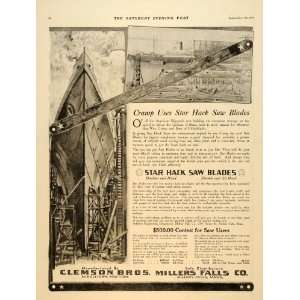  1917 Ad Clemson Hack Saw Blades Shipyard Millers Falls 