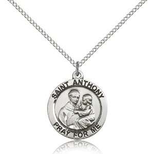 925 Sterling Silver St. Saint Anthony of Padua Medal Pendant 3/4 x 3 