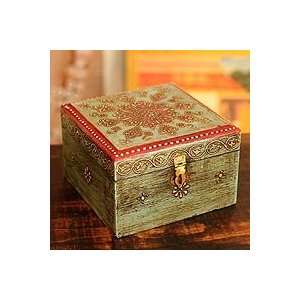  NOVICA Brass repousse box, Rajasthan Red
