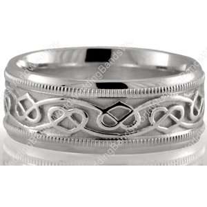  Celtic Heart Wedding Ring 7.5mm Wide, Platinum Jewelry