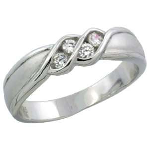 Sterling Silver Ladies Channel Set CZ Wedding Ring Band, 3/16 in. 4.5 