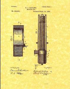 Spectacular Civil War Gatling Gun Patent Illustration  