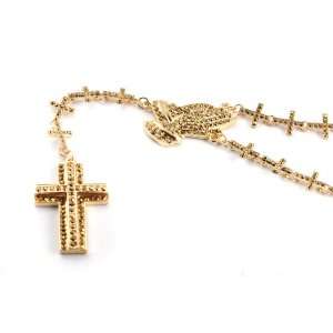   Iced Out Cross Linked Chain Rosary w/ Praying Hands & Paves Cross GOLD