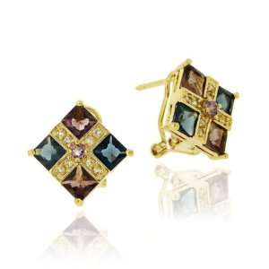   Gold Over Sterling Silver Multi Color Genuine Spinel Earrings: Jewelry