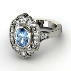  Chamonix Ring, Oval Blue Topaz 14K White Gold Ring with 