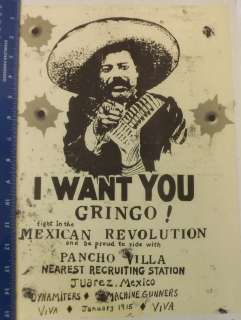   Want You Gringo! January 1915 Mexican Revolution Pancho Villa Poster