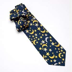  100% Silk Celestial Tie in Navy Blue 