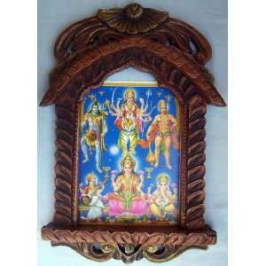 Goddess Laxmi with Shiva Hanuman durga poster painting in wood craft 