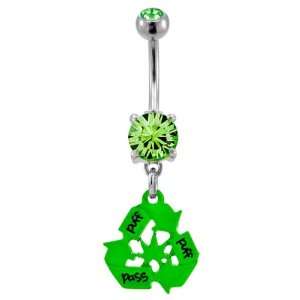   Sign Puff Puff Pass Pot Leaf Belly Ring   Sold Individually: Jewelry