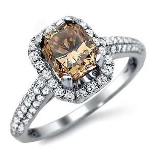  1.76ct Brown Cushion Cut Diamond Engagement Ring 18k White 