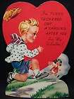 Vintage Valentine Card~Mechanical​~Boy Chasing Girl~Big