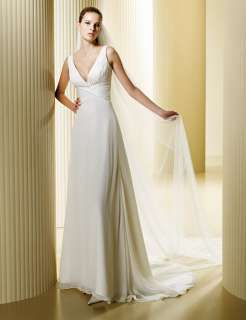 Slinky V Neck Wedding Dress Bridal Gown Chiffon Couture  