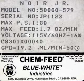 Blue White Noir Jr. Chem Feed C800 Positive Displacement Injector Pump 