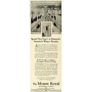  1923 Ad Mount Royal Montreal Canada Hotel Resort Toboggan Hill Snow 